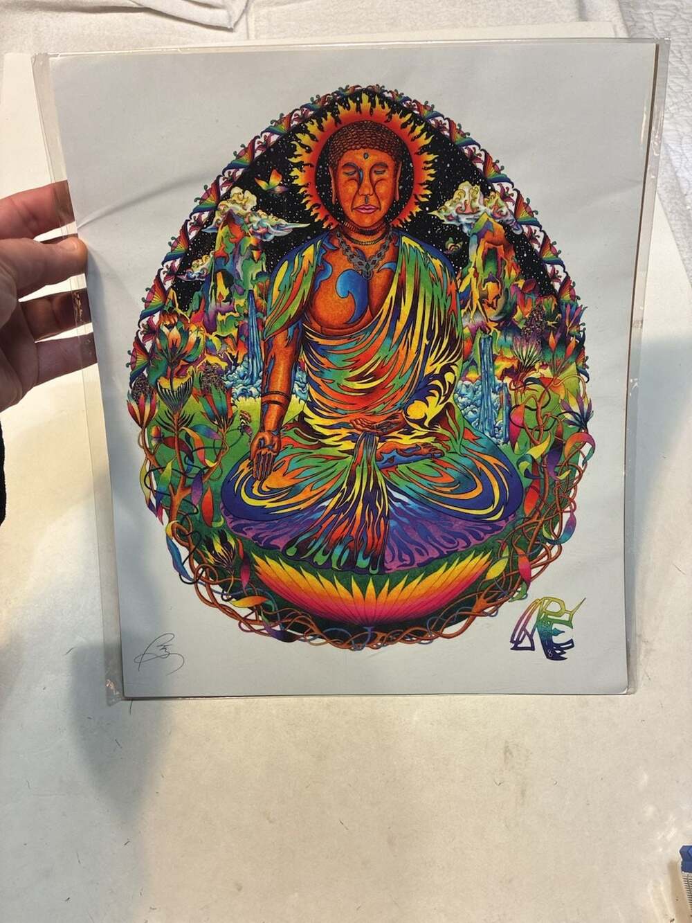 Psychedelic Buddha Art Print Signed 2018 Colorful Wall Decor